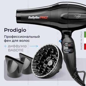 Фен BaByliss Pro Prodigio BAB6710RE с диффузором BABD11E, профессиональный, 2100 Вт, удлиненное сопло