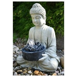 Фигура для фонтана в пруду "Будда с черным цветком", цвет песчаника, Heissner, Германия