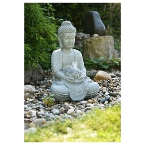 Фигура для фонтана в пруду "Будда с серым цветком", цвет песчаника, Heissner, Германия