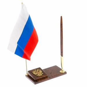 Флаг России с гербом РФ ручкой из коричневого обсидиана 125819