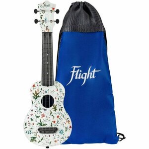 FLIGHT ULTRA S-40 Flower укулеле сопрано, серия Ultra, поликарбонат армированный. Белый/цветый. Рюкзак
