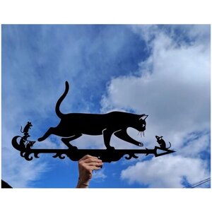 Флюгер на крышу "Кот и мыши" , средний: 80 * 40 см, черный
