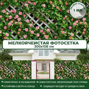 Фотосетка Мечта для забора беседки террасы 300x158 см, "Розовые розы" , фотофасад для дома дачи сада