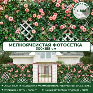 Фотосетка Мечта для забора беседки террасы 300x158 см, "Розы на штакетнике" , фотофасад для дома дачи сада