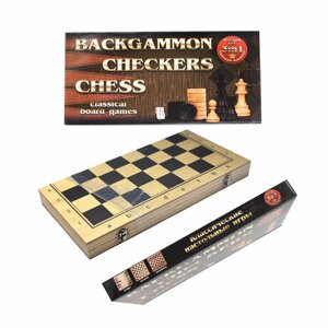 Gamesfamily Шахматы, шашки и нарды в комплекте 3 в 1, черно-бежевая доска 39х39 см с разметкой из натурального дерева