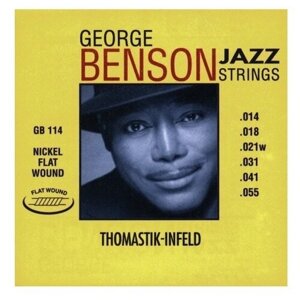 GB114 George Benson Jazz Комплект струн для акустической гитары, плоская оплетка, 14-55, Thomastik