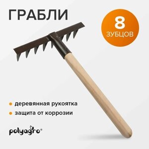 Грабли садовые штыревые стальные, с деревянным черенком, Polyagro