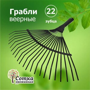 Грабли садовые веерные 22-зубые пластинчатые `Урожайная сотка` без черенка