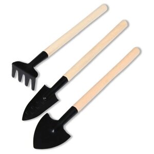 Greengo Набор инструментов, 3 предмета: грабли, 2 лопатки, длина 20 см, деревянные ручки