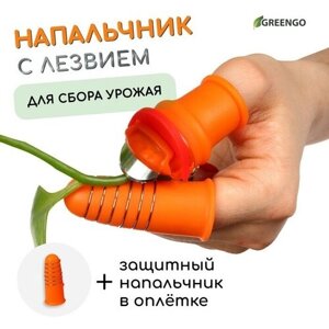 Greengo Напальчник с лезвием + 1 напальчник с металлической оплёткой, для сбора урожая, Greengo