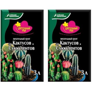 Грунт питательный "Цветочный рай" для кактусов и суккулентов 6 л ( 2 шт по 3 л)