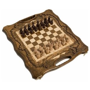 Haleyan Шахматы + нарды резные c Араратом, с ручкой, 40 см коричневый игровая доска в комплекте