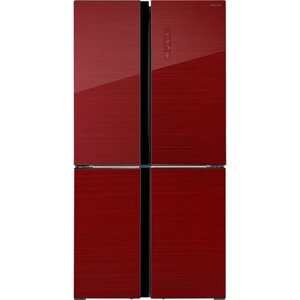 Холодильник HIBERG RFQ-500DX NFGR inverter отдельностоящий, 4 двери, 545 л, красное стекло с полосками