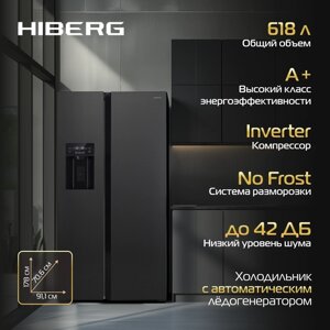 Холодильник HIBERG RFS 650 DX NFB Side-by-Side, отдельностоящий, с ледогенератором, цвет графит