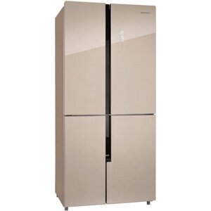Холодильник NORDFROST RFQ-510 NFGY inverter, Cross Door, отдельностоящий, Total No Frost, 470 л, бежевое стекло с полоской