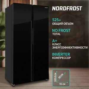 Холодильник NORDFROST RFS 525DX NFGB inverter, Side-by-Side, отдельностоящий, инвертор, черное мерцающее стекло