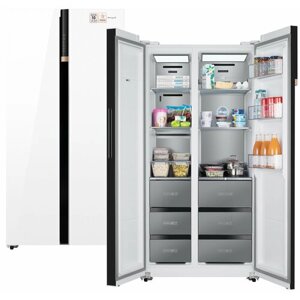 Холодильник Weissgauff WSBS 590 WG NoFrost Inverter Premium, белое закаленное стекло Side by Side двухдверный, 3 года гарантии, Мощность замораживания 12 кг сутки , Сенсорное управление, Цифровой дисплей, Ионизация,
