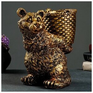 Хорошие сувениры Подставка для зонтов "Медведь с корзиной" 30х23х30см, бронза