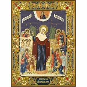 Храмовая икона Богородица Всех Скорбящих Радость на синем фоне, арт ДМИХ-183-2