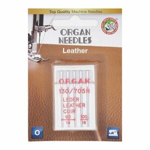 Иглы для бытовых швейных машин ORGAN №90-100 для кожи ассорти 5 штук