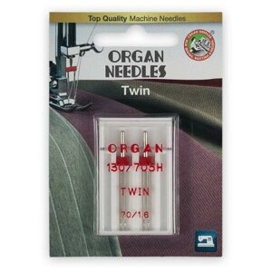 Иглы для бытовых швейных машин "Organ Needles", двойные,70/1.6, 2 штуки, арт. 130/705H