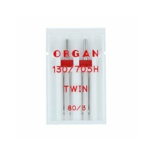 Иглы для швейной машины ORGAN 80/3, 2 шт, в пенале, двойные