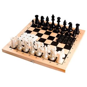 Игра 2 в 1 - шахматы гроссмейстерские пластиковые + шашки пластиковые, в деревянной доске 42х42см , 02-108