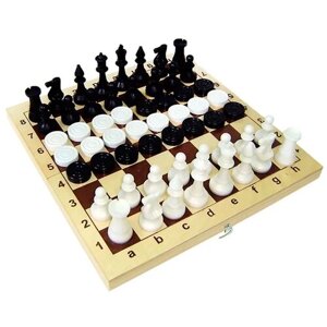 Игра 2 в 1 - шахматы обиходные пластиковые + шашки пластиковые, в деревянной доске 295 х 145мм, 02 -119