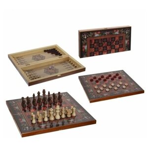 Игра настольная 3 в 1 "Цветы"шахматы, шашки, нарды) L50 W25 H5 см