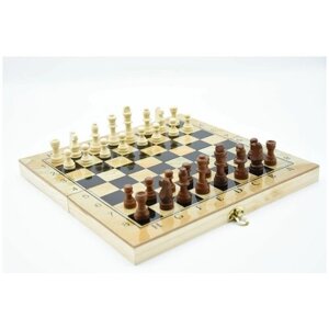 Игра настольная 3 в одной "Шахматы, шашки, нарды" дерево лак 29х14,5х4,5см