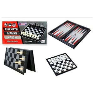 Игра настольная: Магнитный набор 3 в 1: Шахматы, шашки, нарды - 34,5 х 34,5 см
