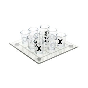 Игра "Застольные крестики нолики" набор: подставка стеклянная 12,6х12,6см, стопка пластмассовая, д2,5см h3см, 10мл - 9 штук, в подарочной коробке