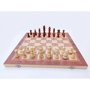 Игровой набор 3 в 1: шахматы, шашки, нарды с деревянными фигурами. Средние.