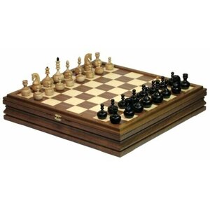 Игровой набор (шахматы, шашки, нарды, домино, карты, кости) в досе из массива черного дуба 50х50 см 999-RTV-53