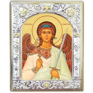 Икона "Ангел Хранитель" на бронепластине "Angelos" с сер. рамкой, размер: 08х06см.