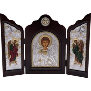 Икона Ангел Хранитель, триптих, шелкография, «золотой» декор, «серебро» 16*24 см