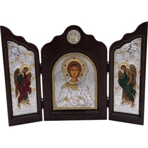Икона Ангел Хранитель, триптих, шелкография, «золотой» декор, «серебро», стразы 16*24 см