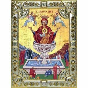 Икона Богоматерь Живоносный источник серебро 18 х 24 со стразами, арт вк-2835
