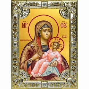 Икона Божьей Матери Козельщанская серебро 18 х 24 со стразами, арт вк-3167