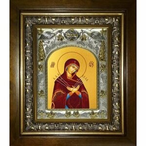 Икона Божьей Матери Семистрельная, 14x18 см, в деревянном киоте 20х24 см, арт вк-3022