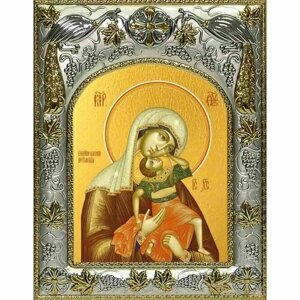 Икона Божьей Матери Взыграние младенца 14x18 в серебряном окладе, арт вк-2663