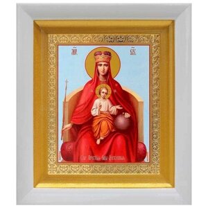 Икона Божией Матери "Державная", в белом киоте 14,5*16,5 см