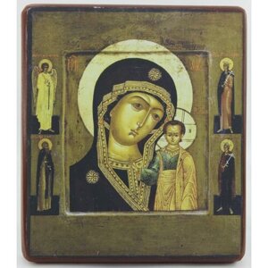 Икона Божией Матери Казанская, деревянная иконная доска, левкас, ручная работа (Art. 1248М)