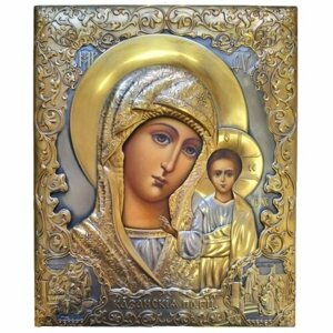 Икона Божией Матери Казанская в окладе 18 на 22 см рукописная, арт ИРГ-137