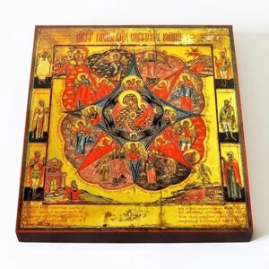 Икона Божией Матери "Неопалимая Купина" со святыми, печать на доске 14,5*16,5 см