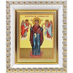 Икона Божией Матери "Нерушимая Стена"лик № 065), в белой пластиковой рамке 8,5*10 см