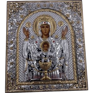 Икона Божией Матери Неупиваемая Чаша, деревянная с патиной, шелкография, золотой декор, 15,5*18 см