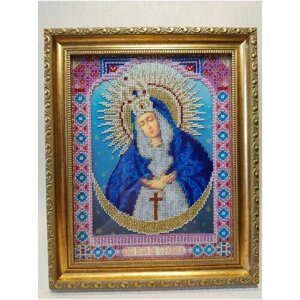 Икона Божией Матери Остробрамская, чешский бисер, багет, стекло 30х25 см.