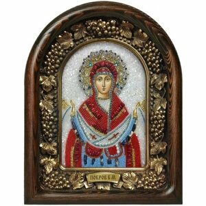 Икона Божией Матери Покров Пресвятой Богородицы из бисера, арт ДИ-023