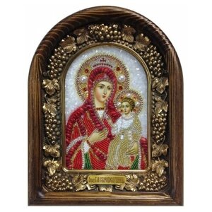 Икона Божией Матери Скоропослушница из бисера и натуральных камней, арт ДИ-349